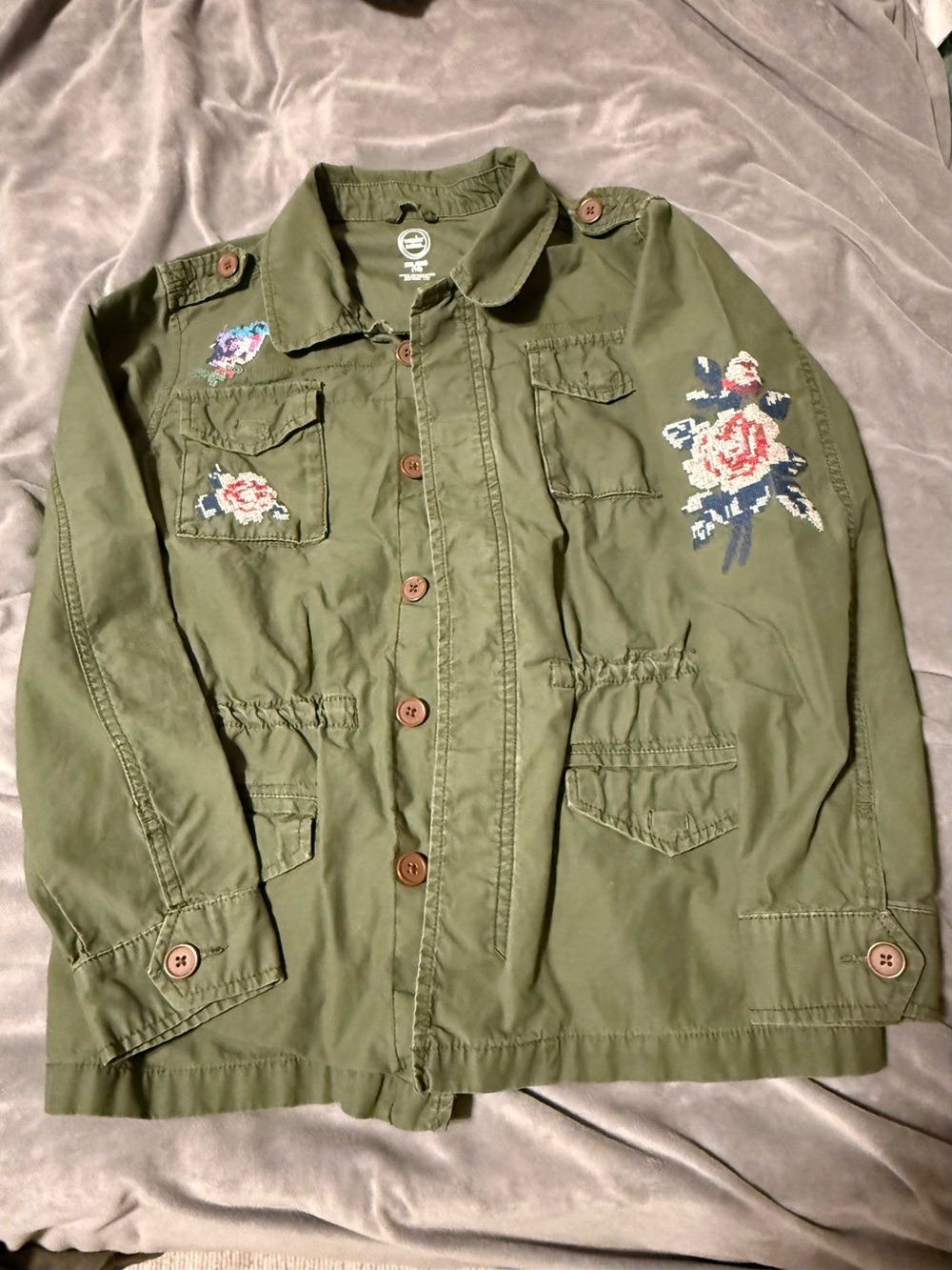 Wonder Nation Olive Green Floral Embroidered Utility Jacket Girls Size XXL